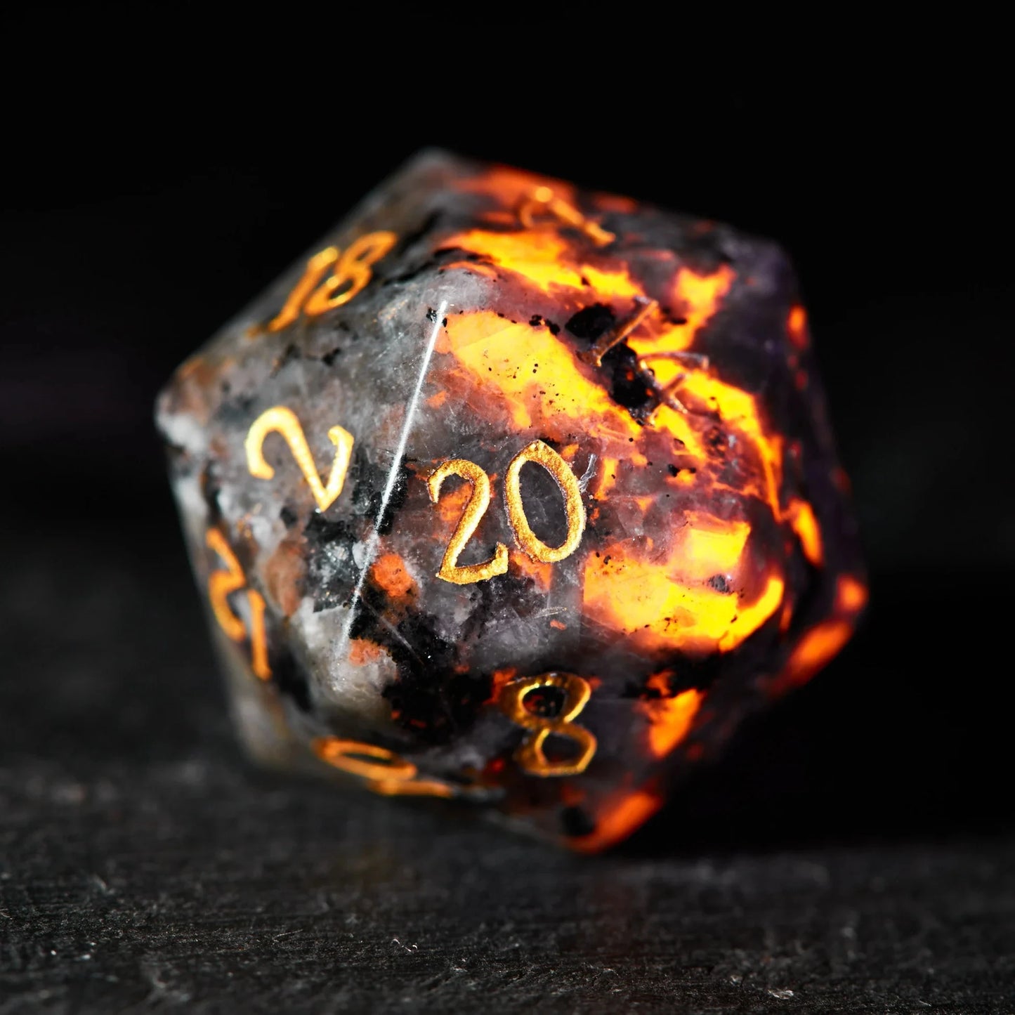 Flame Stone Polyhedral Dice Set – Ignite Your Adventure with Volcanic Fury