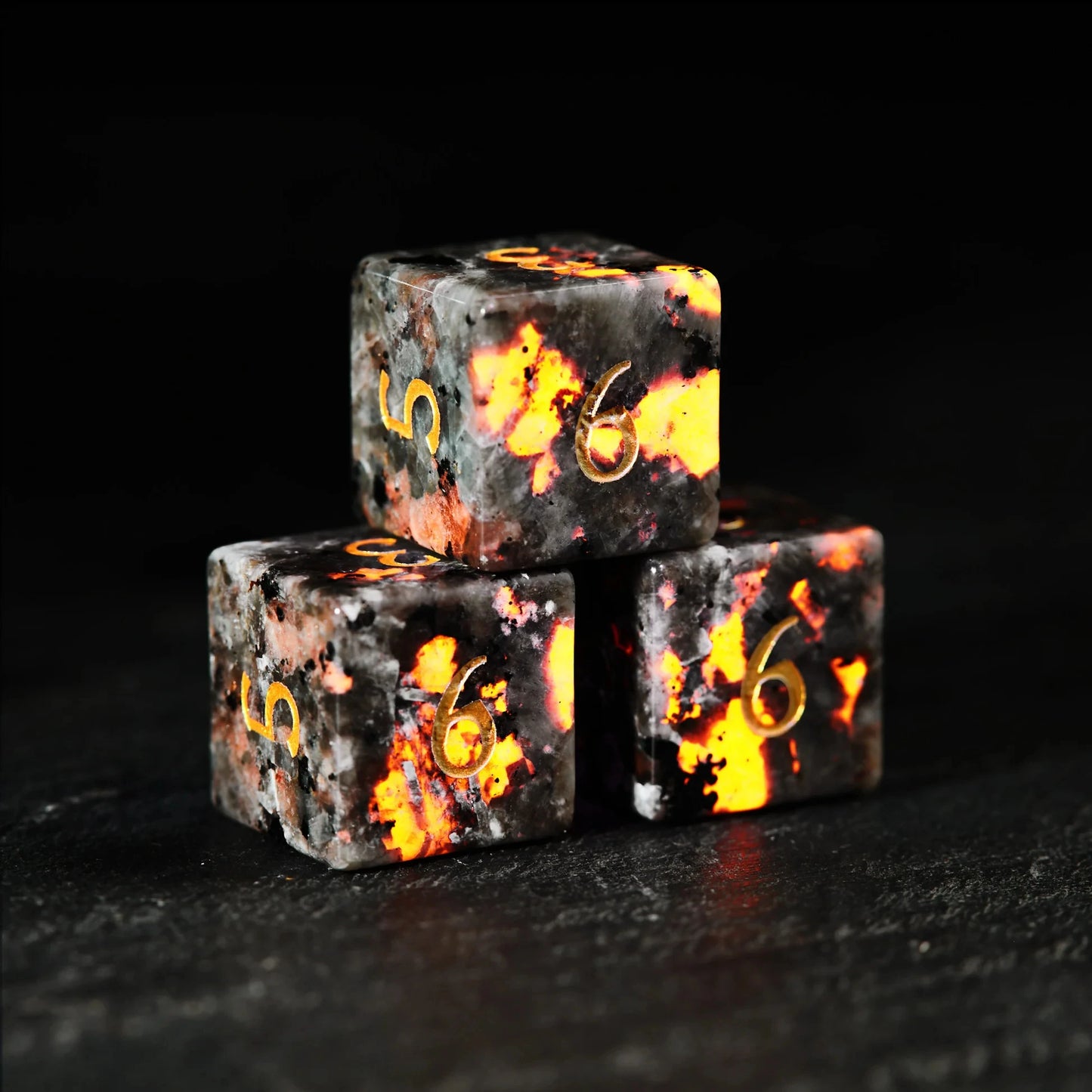 Flame Stone Polyhedral Dice Set – Ignite Your Adventure with Volcanic Fury