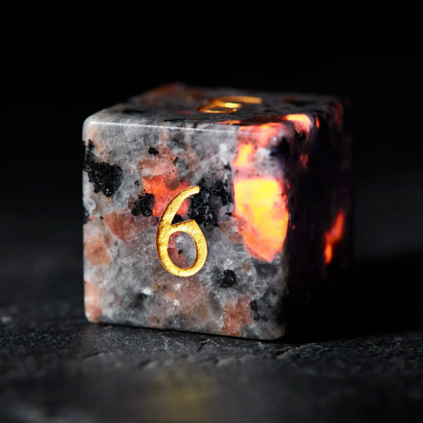 Flame Stone Polyhedral Dice Set – Ignite Your Adventure with Volcanic Fury