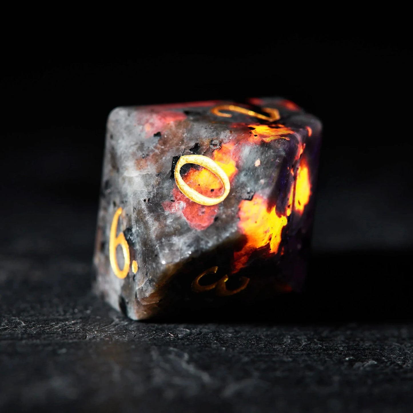 Flame Stone Polyhedral Dice Set – Ignite Your Adventure with Volcanic Fury